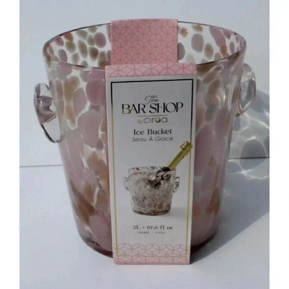 New The Bar Shop Pink Gold Spottted Glass Ice Bucket w/Side Handles Barware - Picture 3 of 3